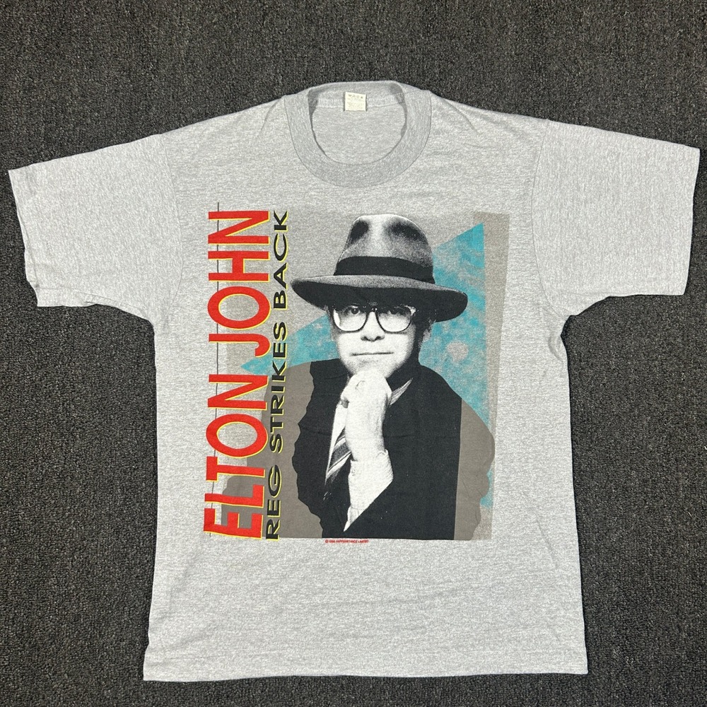 Vintage Elton John Reg Strikes Back Shirt Mens Large Gray 1988 Tour Screen Stars